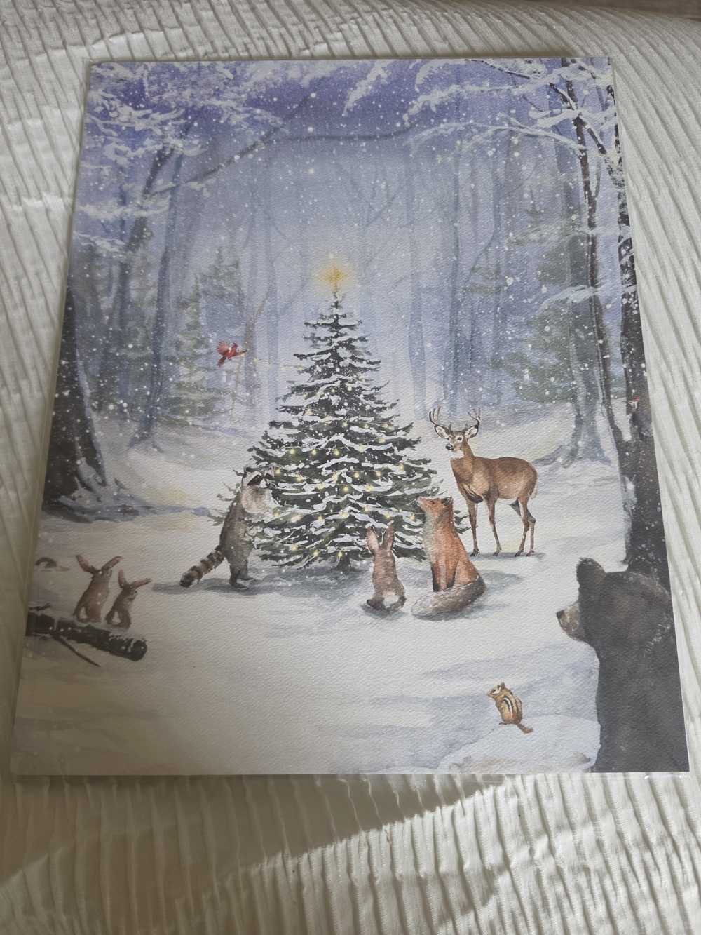 Woodland Christmas Tree Art Print- Winter Animal Scene